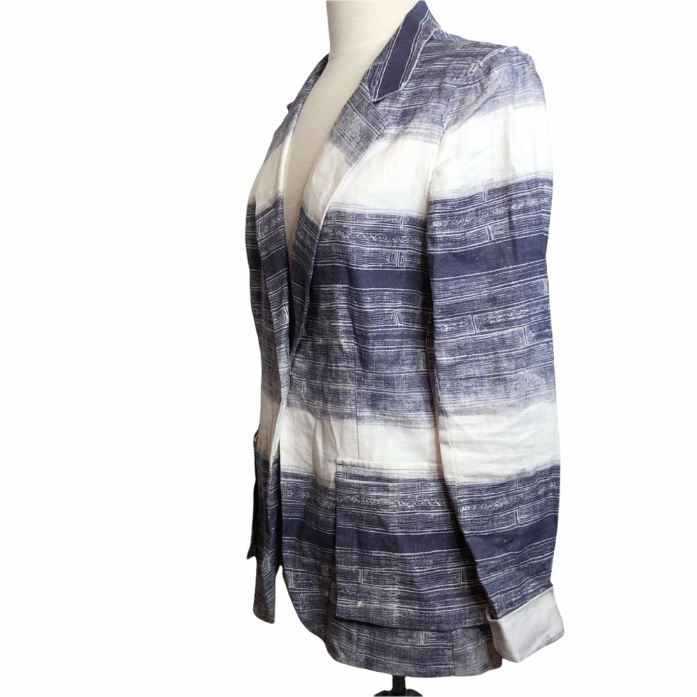 Raquel Allegra Indigo Linen Blend One Button Blazer Jacket - Picture 6 of 12